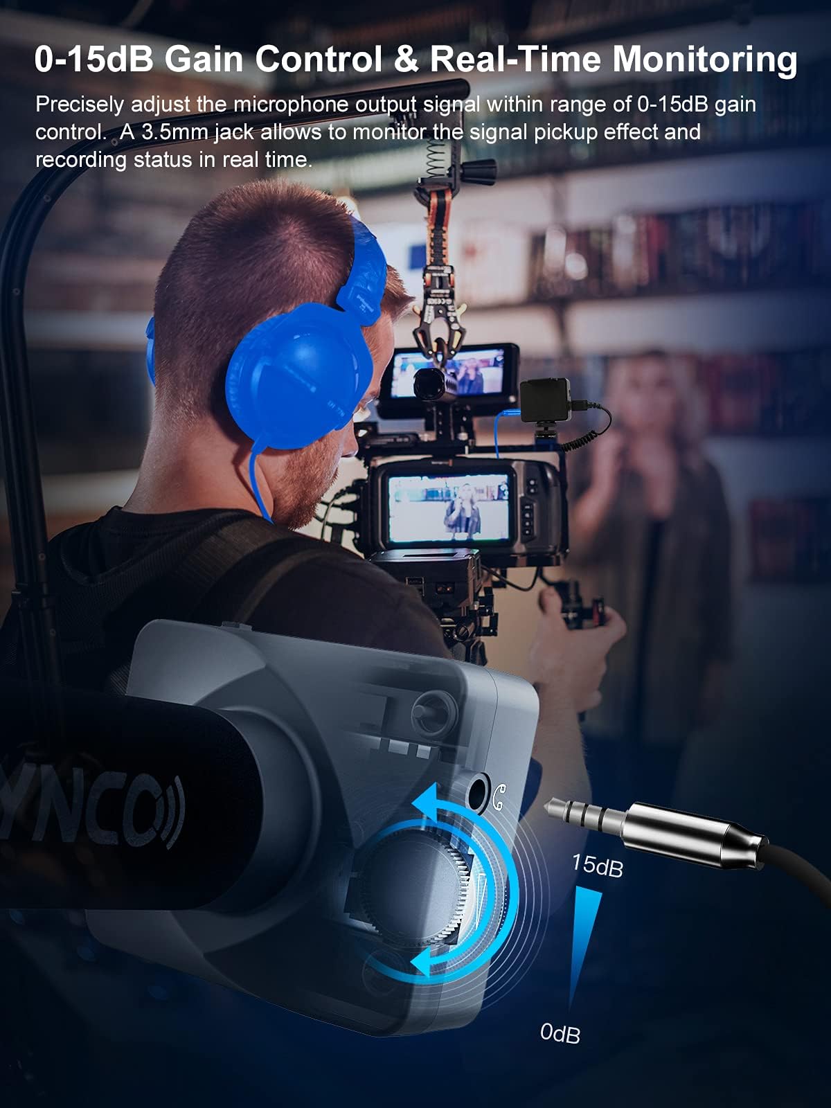 SYNCO Microfono direzionale per smartphone, microfono direzionale DSLR, 3,5 mm TRS/TRRS, Gain-Control, 75/150Hz Low Cut, monitoraggio audio, piastra magnetica per cellulare, fotocamera Canon, Nikon