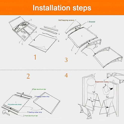 Miniatura 8 de Toldo para puerta delantera, toldo para exteriores, toldo de porche, jardín, toldo para ventana, cubierta de lluvia y nieve, cubierta de
