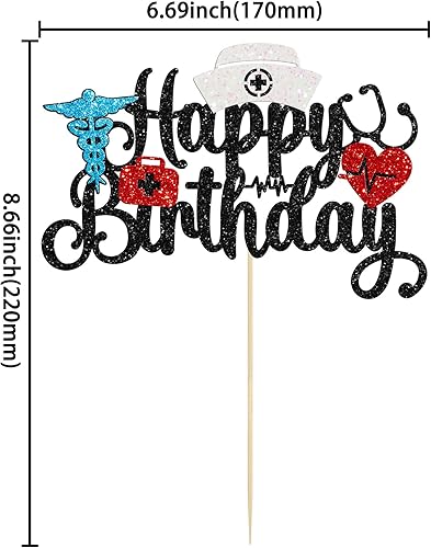 Miniatura 2 de Gyufise Decoración para tartas de cumpleaños con purpurina para enfermera, decoración para tartas médicas, temática de enfermería, fiesta de