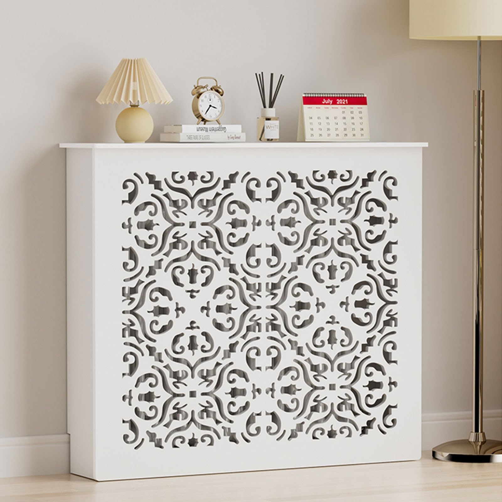 Cubreradiadores Modernos Madera Blanco Cubre Radiador Domésticos, Ocultar Tuberías Desordenadas En Baños, Hogares, Salas Estar Oficinas, Dormitorios Y Calefacción Decoración(L70 X H80 X W15cm)