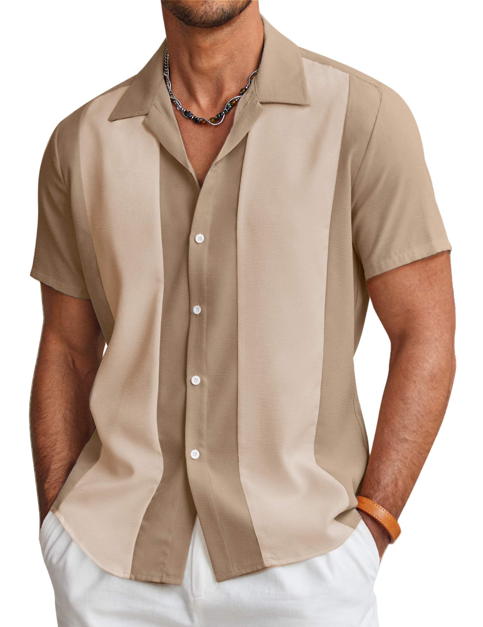 COOFANDY Men's Vintage Bowling Shirt Short Sleeve Button Down Summer Cuba Beach Shirts
