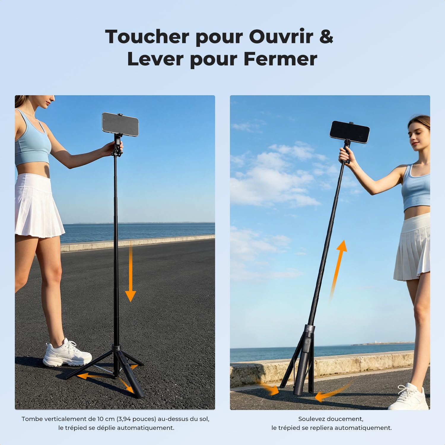 K&F CONCEPT 180cm 3 en 1 Trépied Téléphone Selfie Stick iPhone Noir