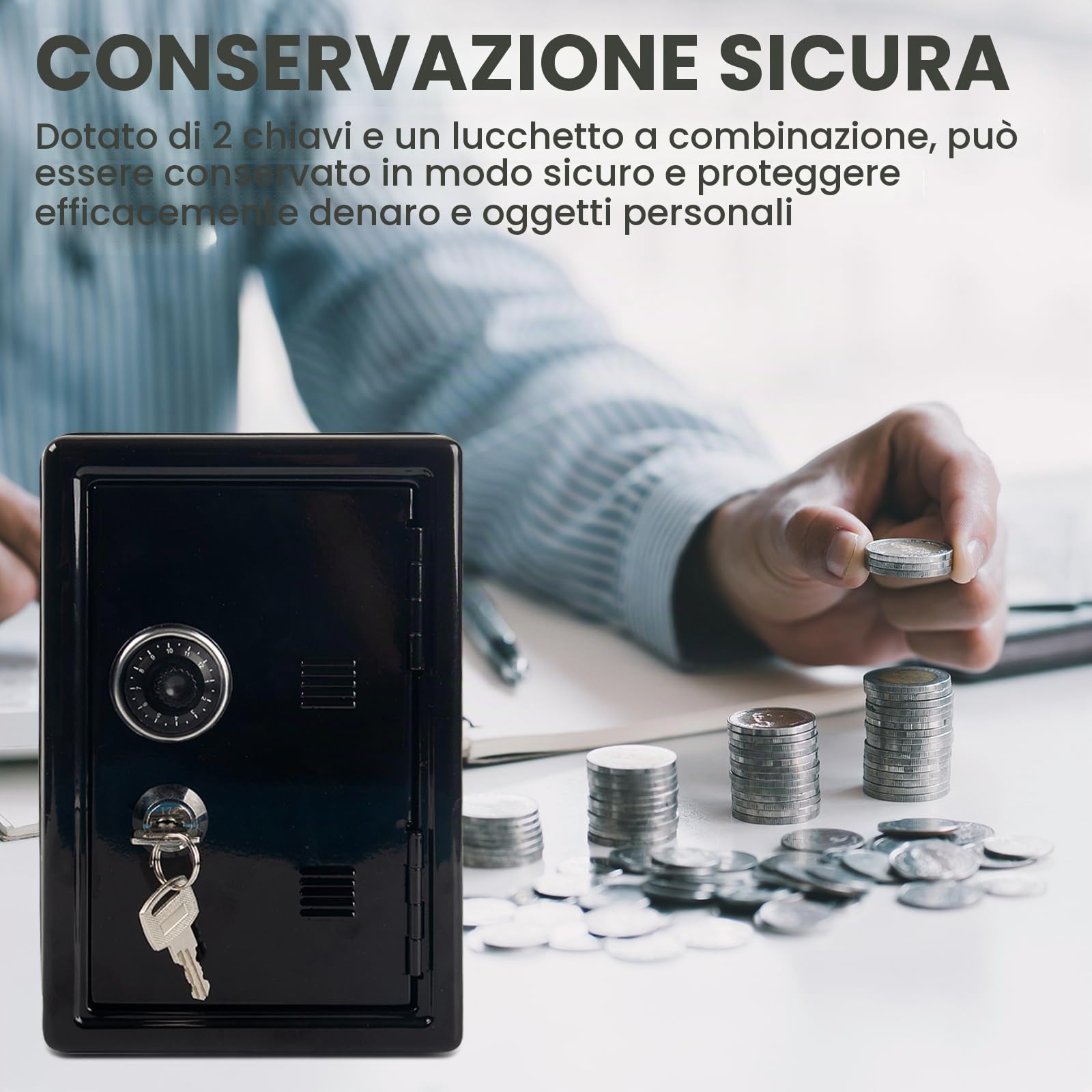Salvadanaio a forma di salvadanaio, cassaforte con chiave, salvadanaio, sicurezza Metal Money Bank con chiave (18 x 12 x 10 cm)