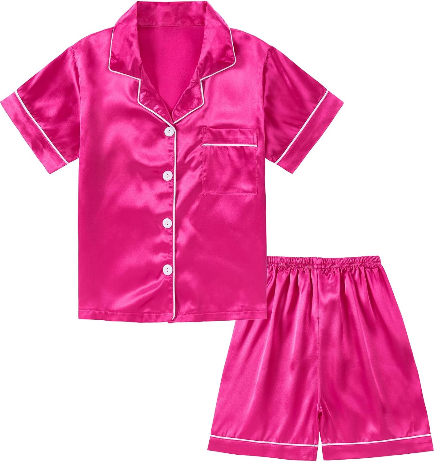 DIPUG Girls Silk Pajamas Set Satin Pjs for Kids Comfortable Nights Sleepwear