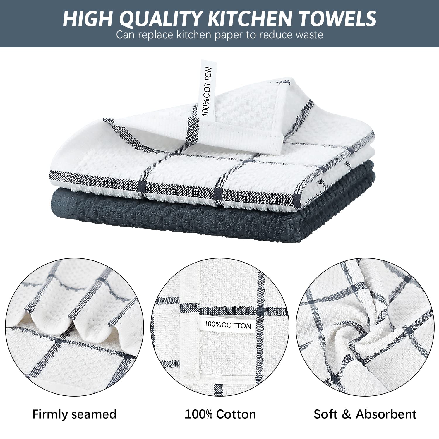 Nialnant Geschirrtücher Aus 100% Baumwolle, Waffelgewebe, 30,5x30,5 Cm, Braun – 6 Stück, Saugfähig & Schnell Trocknend