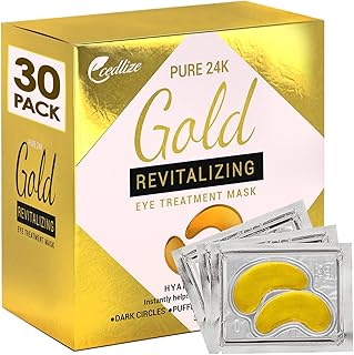 Under Eye Collagen Patches, 24K GOLD ANTI-AGING MASK, Pads For Puffy Eyes & Bags, Dark Circles and Wrinkles, With Hyaluronic Acid, Hydrogel, Deep Moisturizing Improves Elasticity, 30 PAIRS