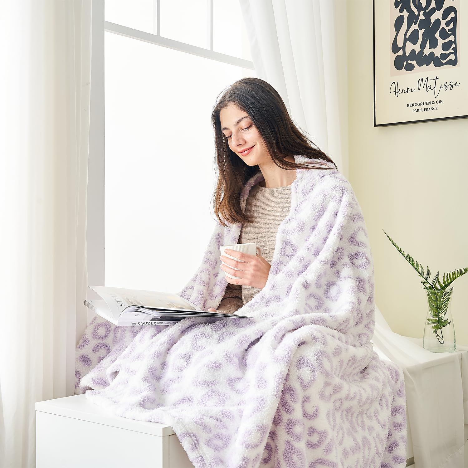 Qeils Checkered Blanket Microfiber Super Soft Knit Forest Green Throw Blanket for Couch, Sofa, Chair, Bed, Camping, Lightweight Travel Bed Blanket - 60"*80": 50*60 Purple Leopard Print