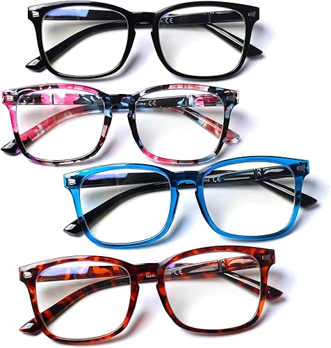 Miniatura 10 de Henotin Paquete de 4 lentes de lectura con bloqueo de luz azul para mujeres y hombres, lectores de computadora con bisagra de resorte, anteojos