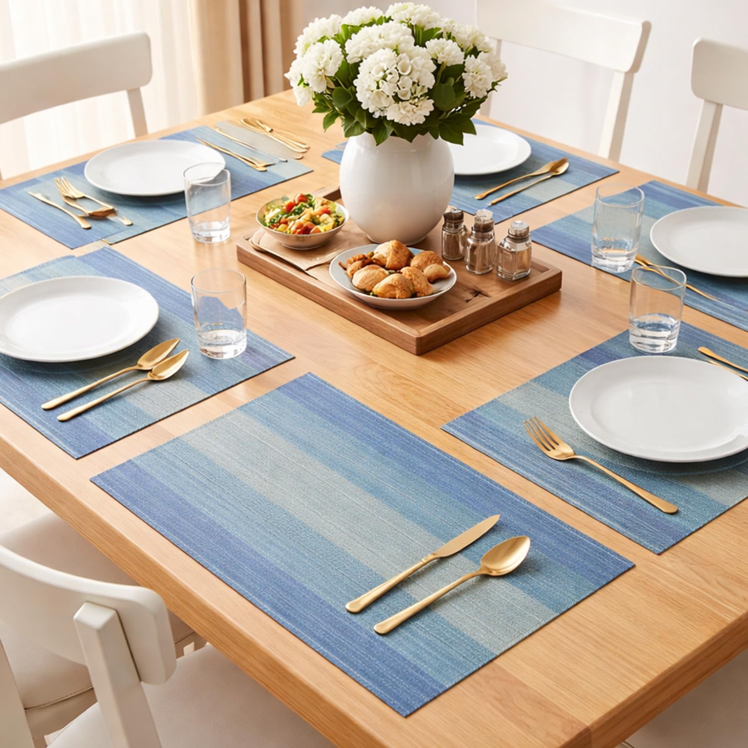 TIED RIBBONS Set of 6 PVC Placemats for Dining Table Kitchen Place Mats Washable Wipeable Non-Slip Heat Resistant Indoor Outdoor (Multi, 30 cm x 45 cm)-image-41