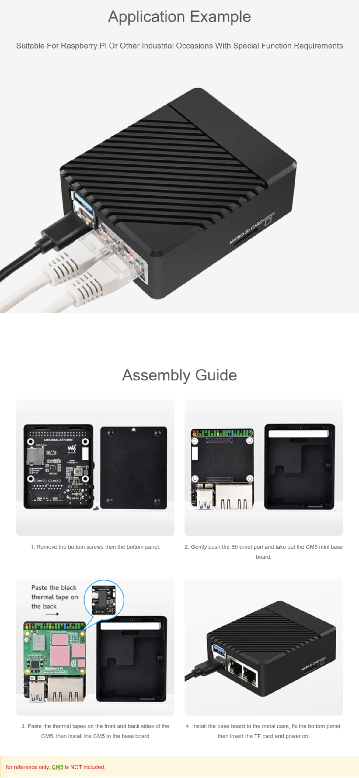 TUOPUONE Mini placa base Gigabit Ethernet / kit de mini computadora diseñado para Raspb Pi Compute Module 5 (no incluido) para todas las variantes de CM5 con carcasa de aleación de aluminio