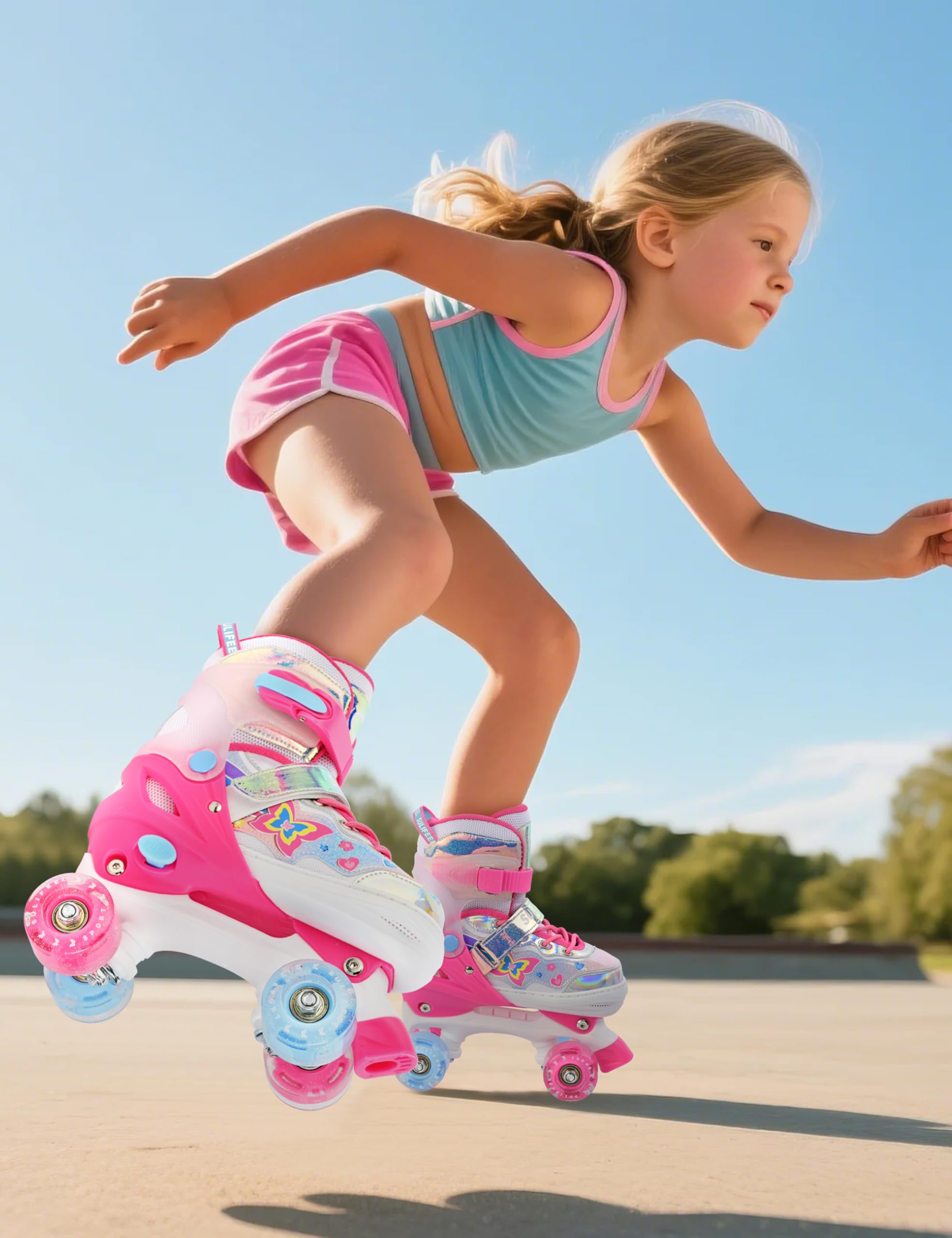 SULIFEEL Rollschuhe für Mädchen und Kinder mit leuchtenden Rollen, verstellbar in 4 Größen für Kleinkinder und Anfänger Rollschuhe