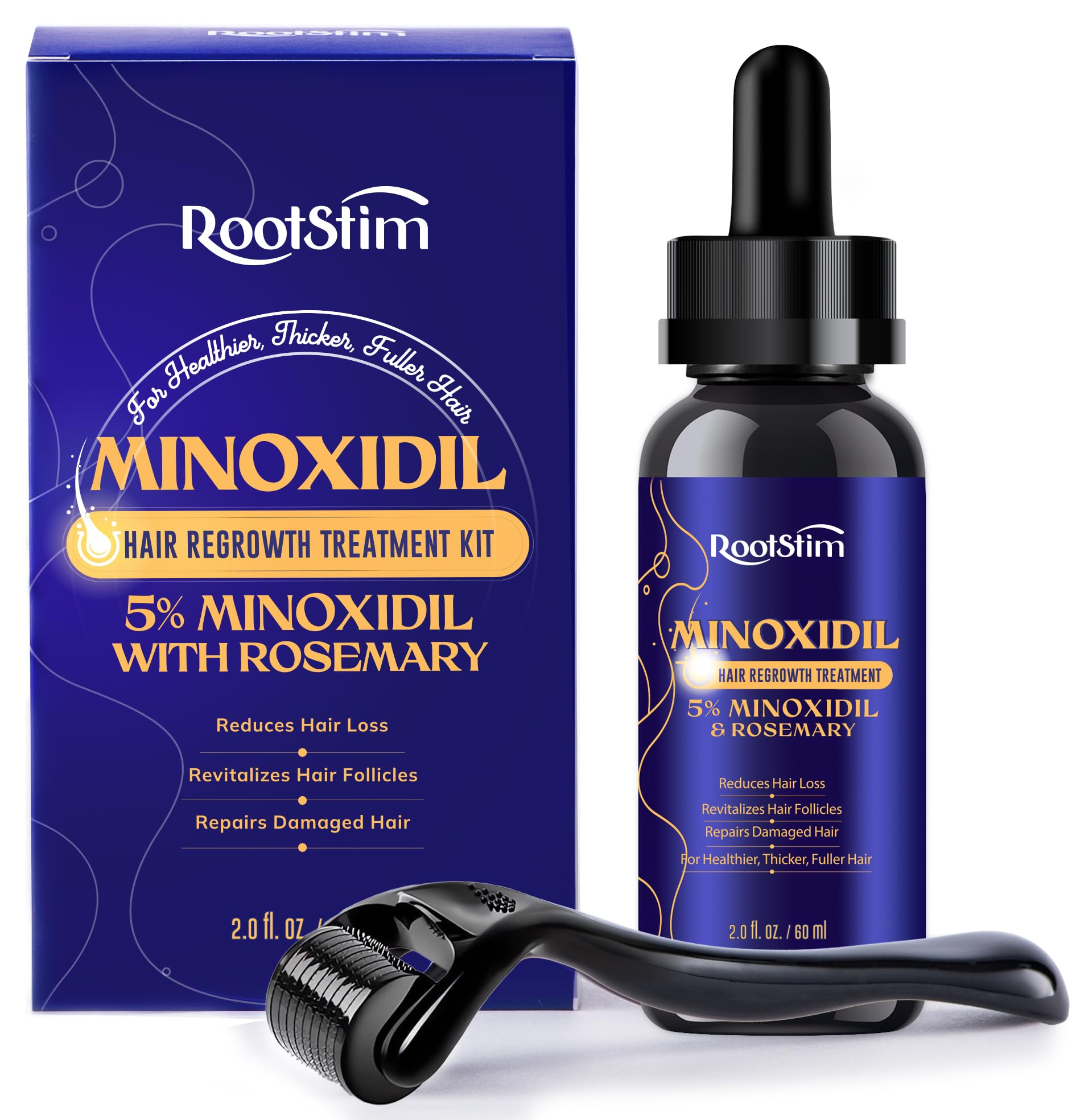 Women's 5% Minoxidil Kit for Hair Growth: RootStim Extra Strength Minoxidil with Rosemary & Biotin for Thinning Hair Regrowth and Fuller Hair 2 Fl Oz