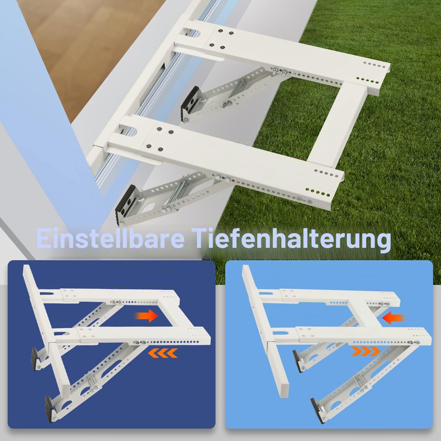 Fenster-Klimaanlagen-Halterung, universelle AC-Fensterhalterung, kein Bohren und Werkzeug erforderlich, robuster Stahl, hält bis zu 100 kg, passend für ein- oder doppelt hängende Fenster, mit