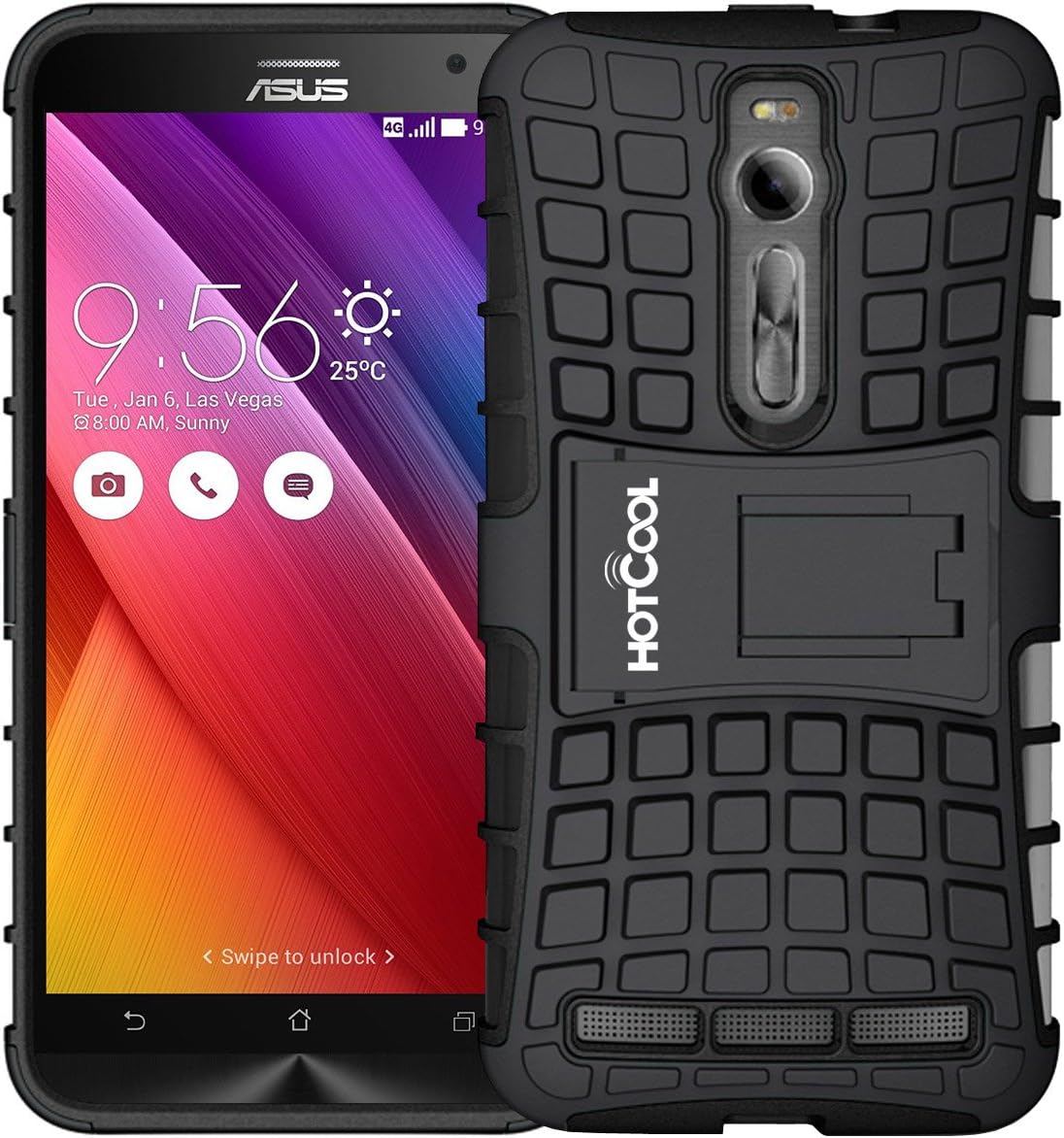 ASUS ZenFone 2 ZE550ML/ZE551ML Case - HOTCOOL Heavy Duty Rugged Dual Layer Armor with Kickstand Cover Case For ASUS Zenfone 2 ZE550ML/ZE551ML(Will Not Fit ZE500CL Model), Black