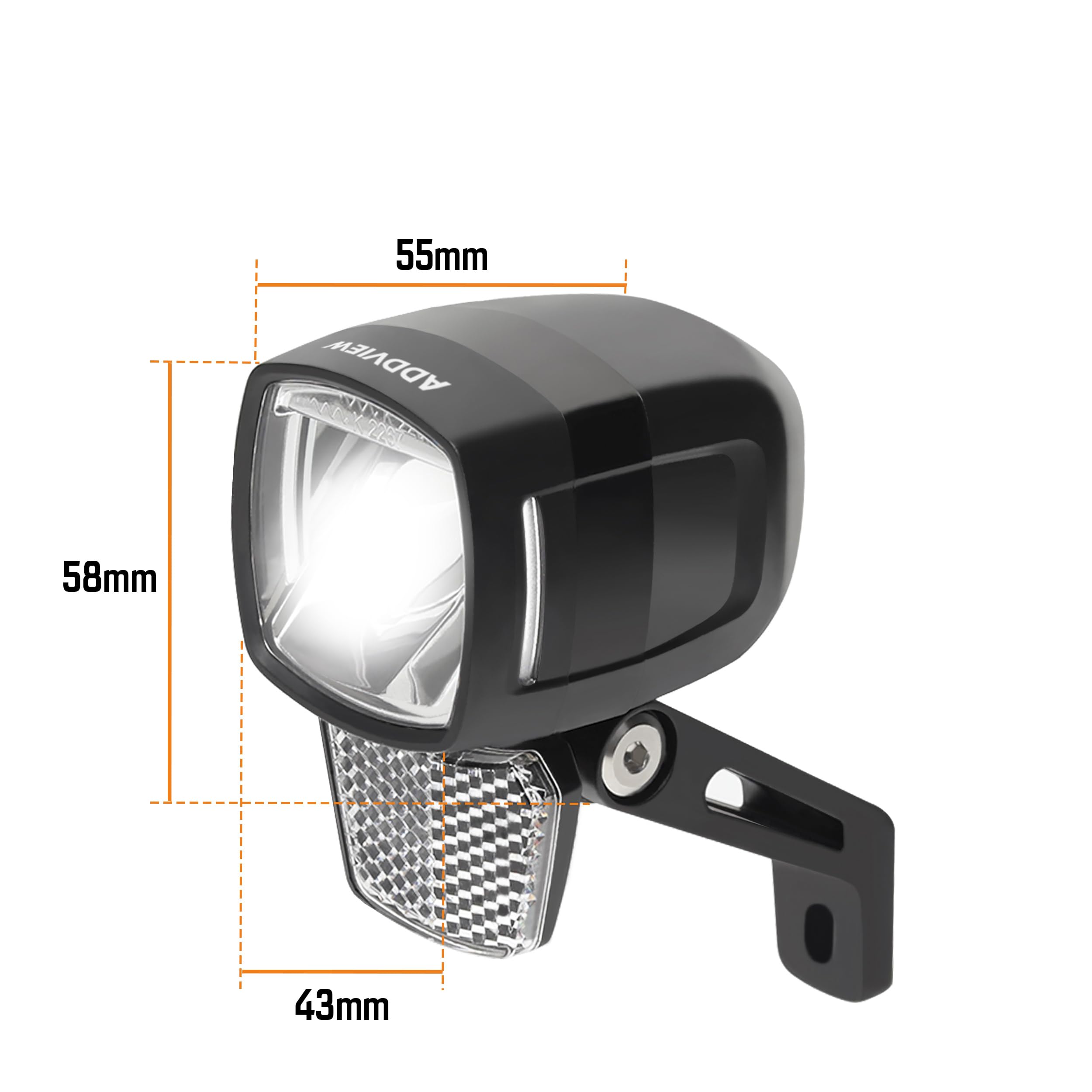 ADDVIEW E120 LUX E120 LUX E120 - Lampada LED per bicicletta, omologata StVZO & ECE, alluminio/ABS, impermeabile, DC 6-48 V, visibilità laterale, per e-bike e pedelec