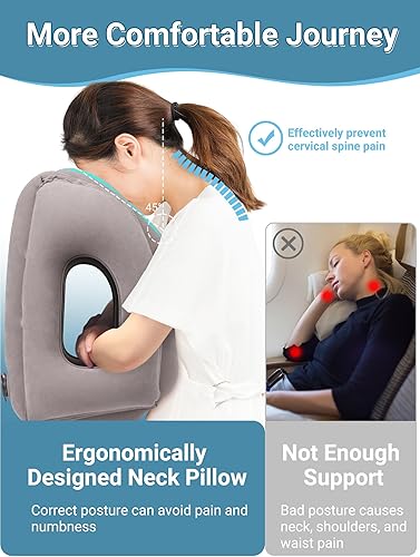 Miniatura 3 de Maliton Almohada inflable de viaje para avión cómodo para dormir para aliviar el dolor de cuello y hombros, almohada inflable de cabeza de apoyo