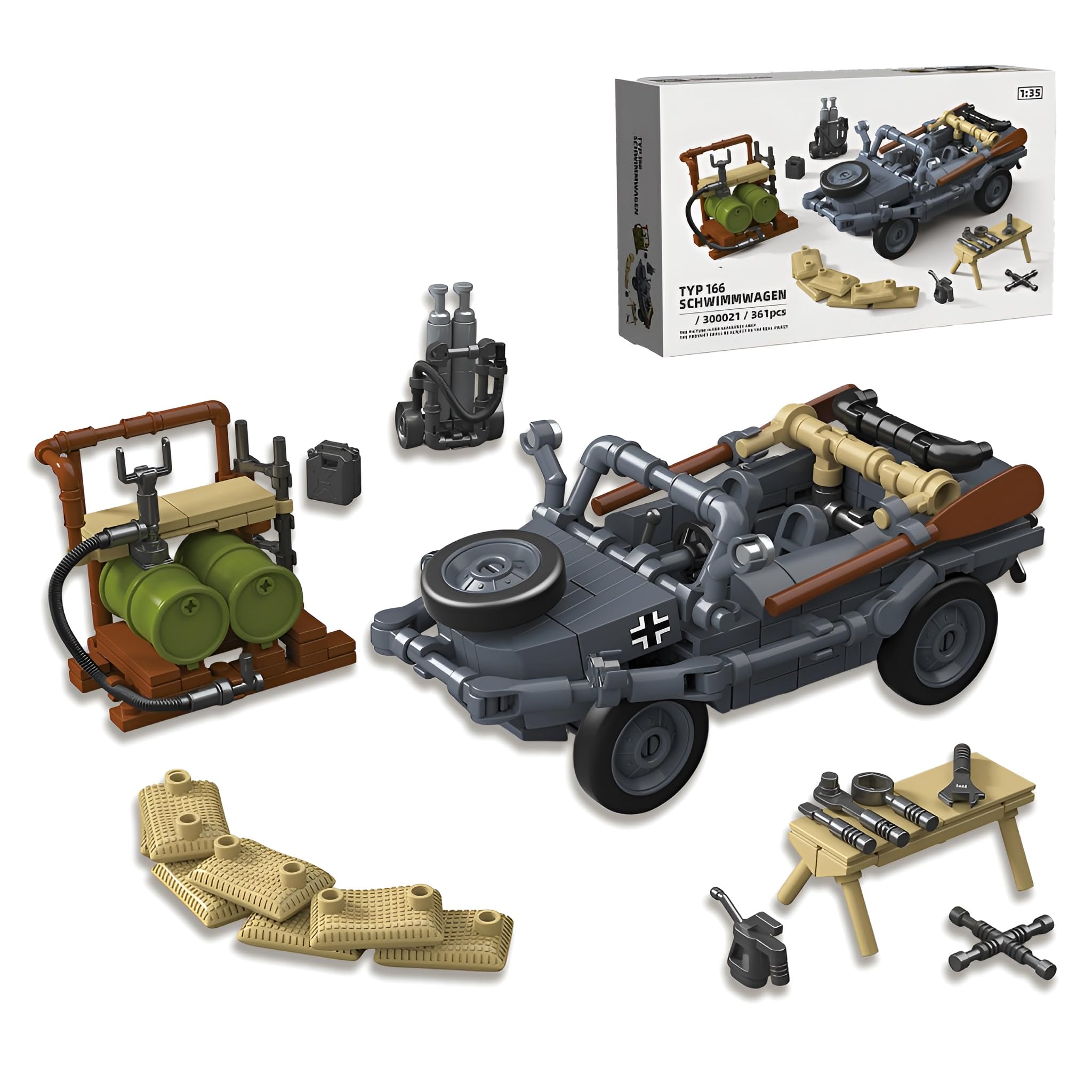 Type 166 Schwimmwagen Building Blocks Set — 361PCS 1:35 Scale German WWII Amphibious Vehicle Bricks Kit, Collectible Military Truck Model for Adult, Home Decor, Creative Gift for Man — image 1