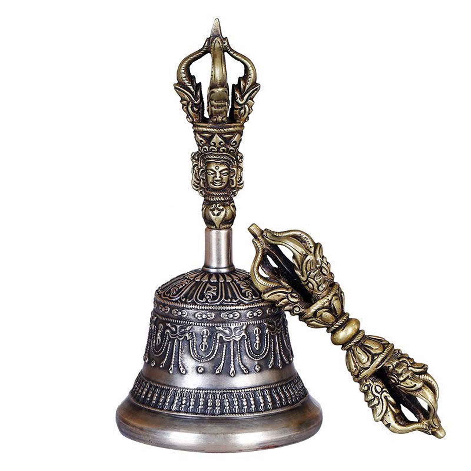 Campana Tibetana da Meditazione Artigianale con Vajra Dorje, Set in Rame Puro con Suono Armonioso, per Yoga, Mindfulness, Decorazione Spirituale E Pratica Tradizionale