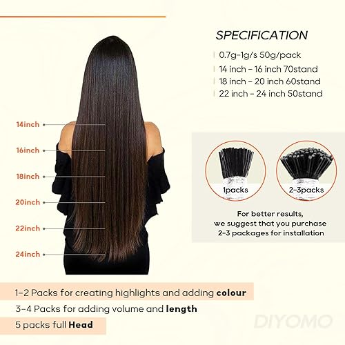 Miniatura 5 de DIYOMO I Tip - Extensiones de cabello humano, 1622 rubio claro con reflejos rubio decolorado de 24 pulgadas, extensiones de cabello con punta en I