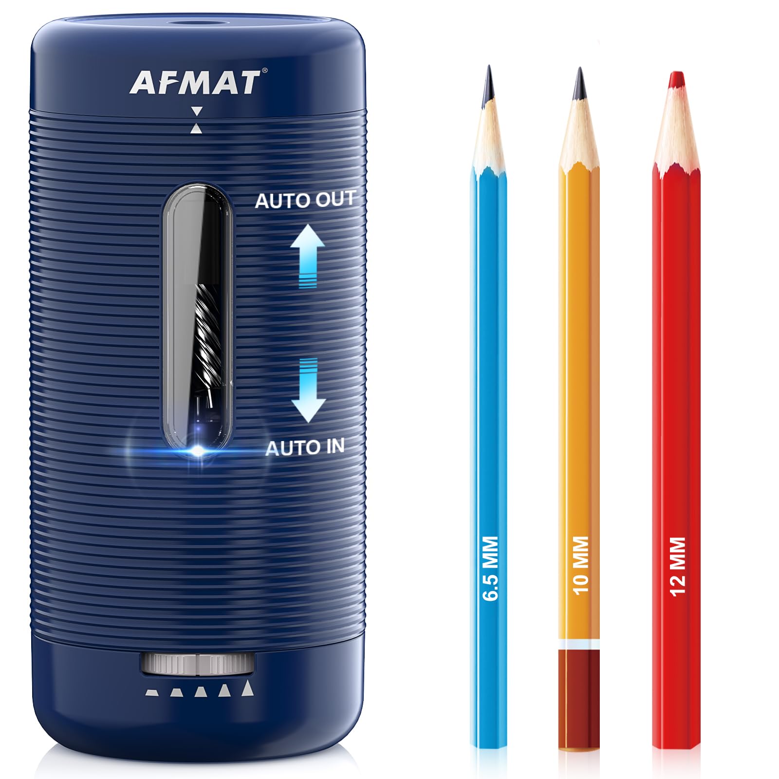 AFMAT Electric Pencil Sharpener, Rechargeable Automatic Pencil Sharpener for Large Color Pencils 6.5-12mm, Hands Free Portable Pencil Sharpener 5 Nibs Settings for School/Office/Studio/Home,Blue,PSC2