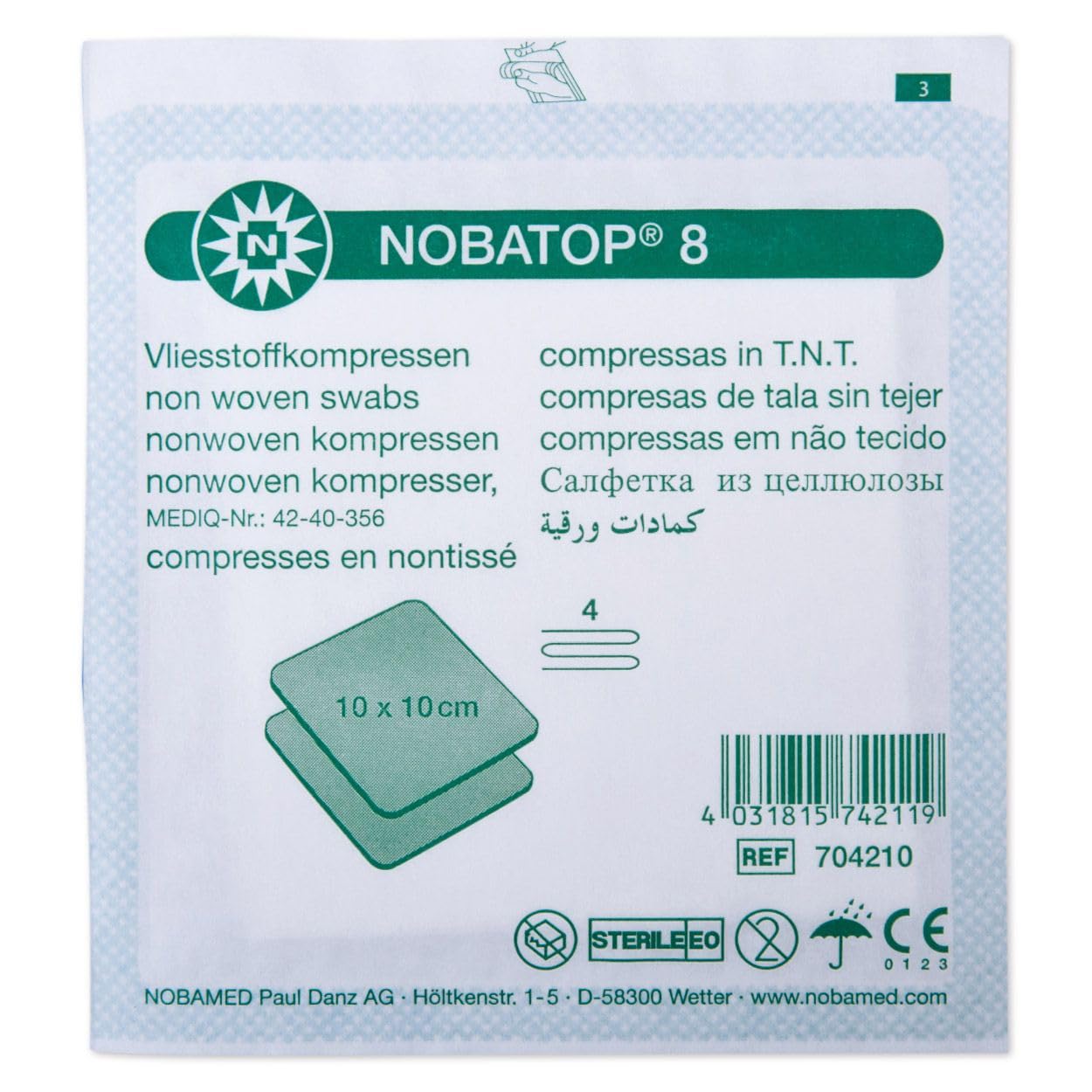 Noba Verbandmittel 8 Kompressen 10x10 cm Steril, 50 x 2 Stück