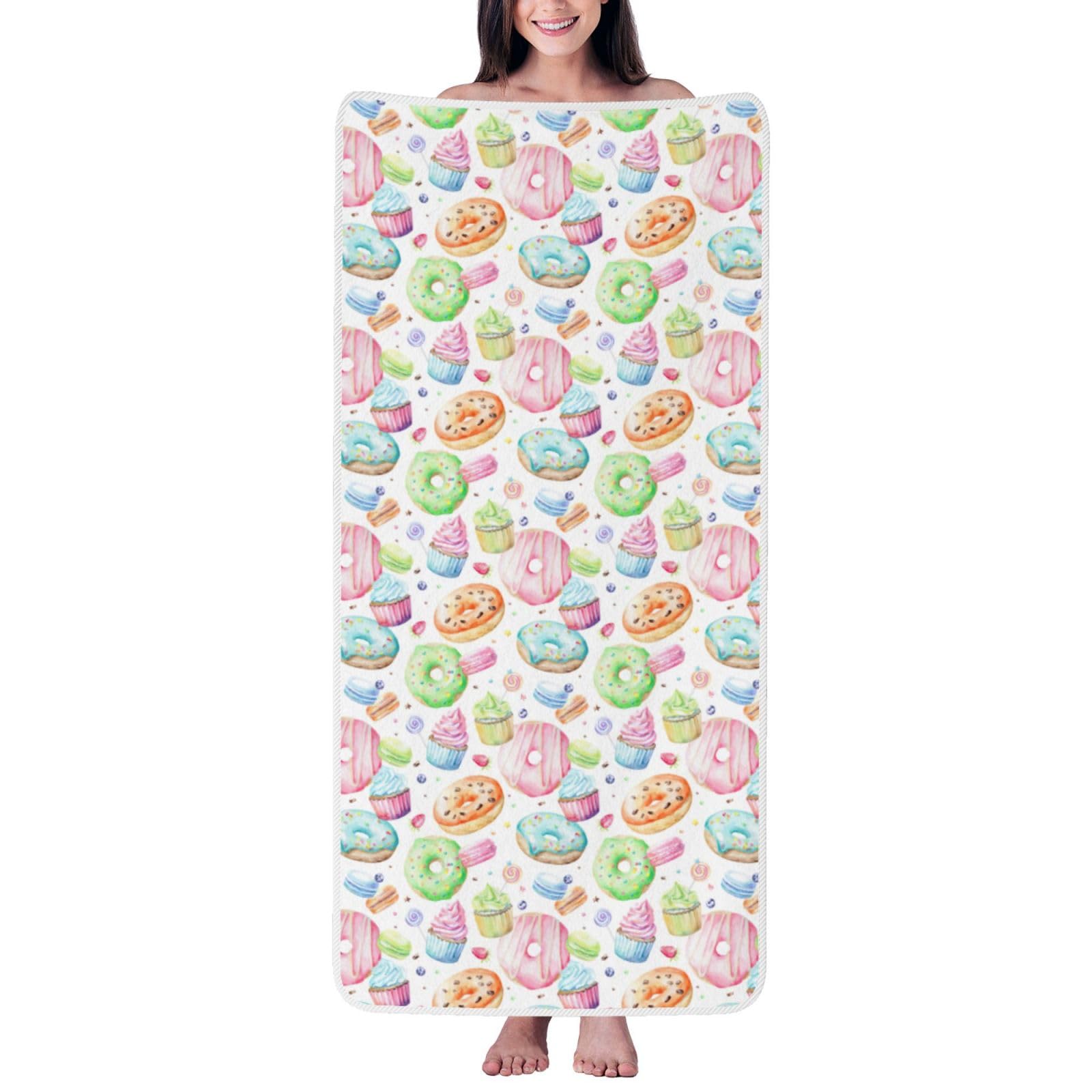 Nimongt Unisex White Cupcakes Donuts Muffins Sugar Print Lightweight Comfort Coral Velvet Bath Towel Home Bathroom Hotel Spa Beach Travel