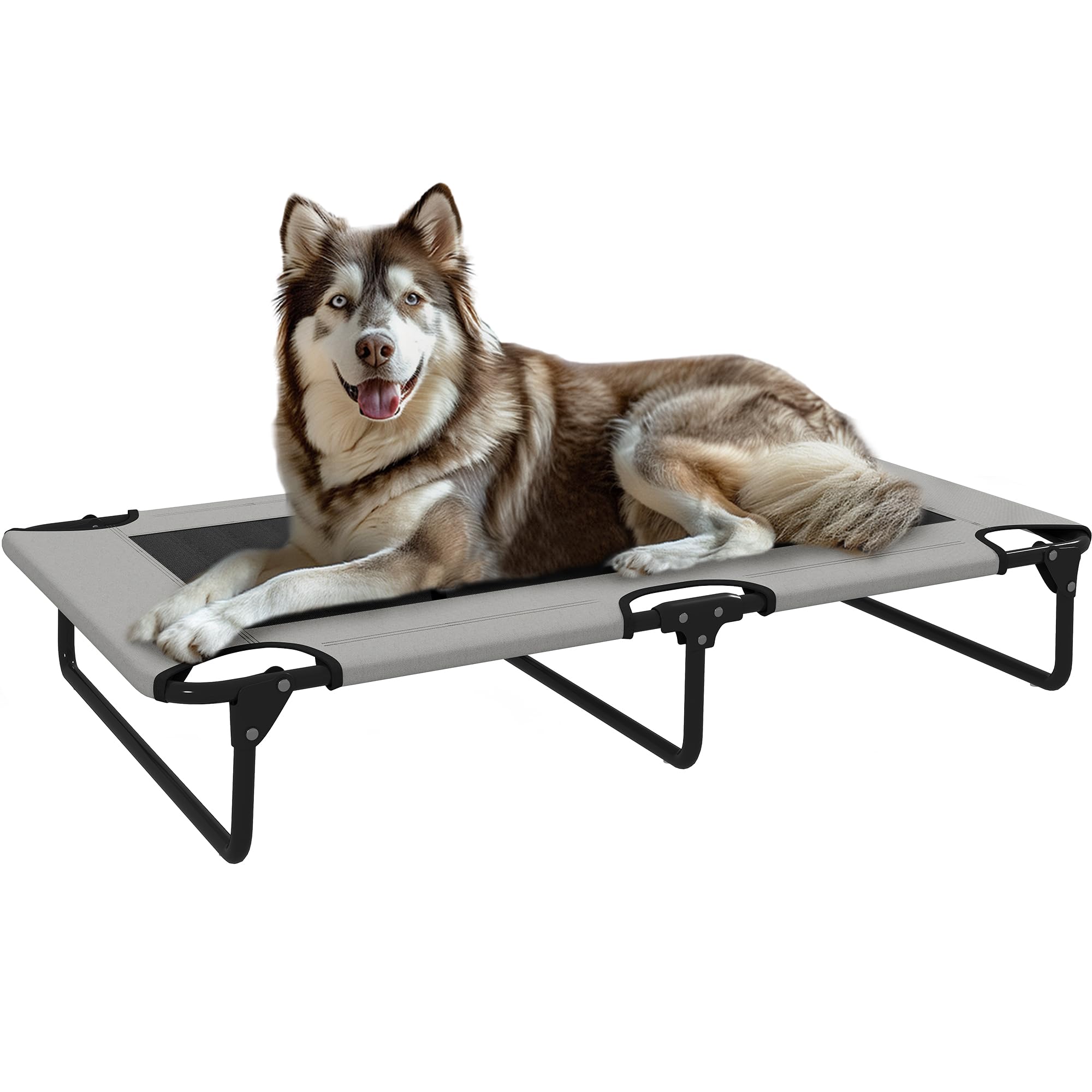 PawHut Letto per Cani Rialzato Pieghevole con Tessuto a Rete, Brandina per Cani Grandi da Interno ed Esterno, 107x61x20 cm, Grigio Chiaro