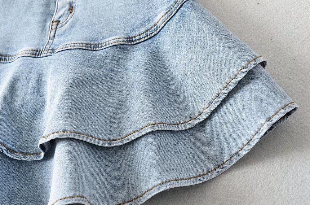Gonne A Ruota,Minigonna Da Donna Grigia Gonna Di Jeans Con Impiombatura A Vita Alta Tasca Con Cerniera Alla Moda Tinta Unita A-Line Gonna Corta Con Volant A Strati Increspato Per Ragazze Signore,S