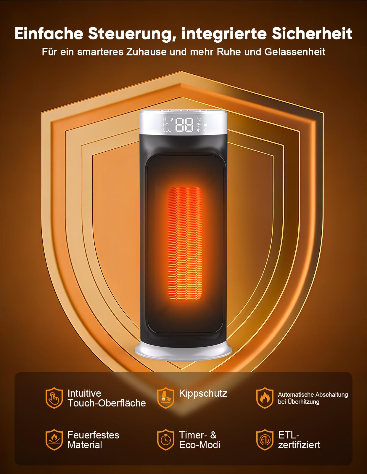 1800W PTC Heizlüfter mit Fernbedienung, Tragbarer Heizstrahler Elektroheizer für Innenräume, Keramik Heizlüfter für Büro & Zuhause, 75° Oszillation, 24h Timer, 5 Betriebsarten Space Heater