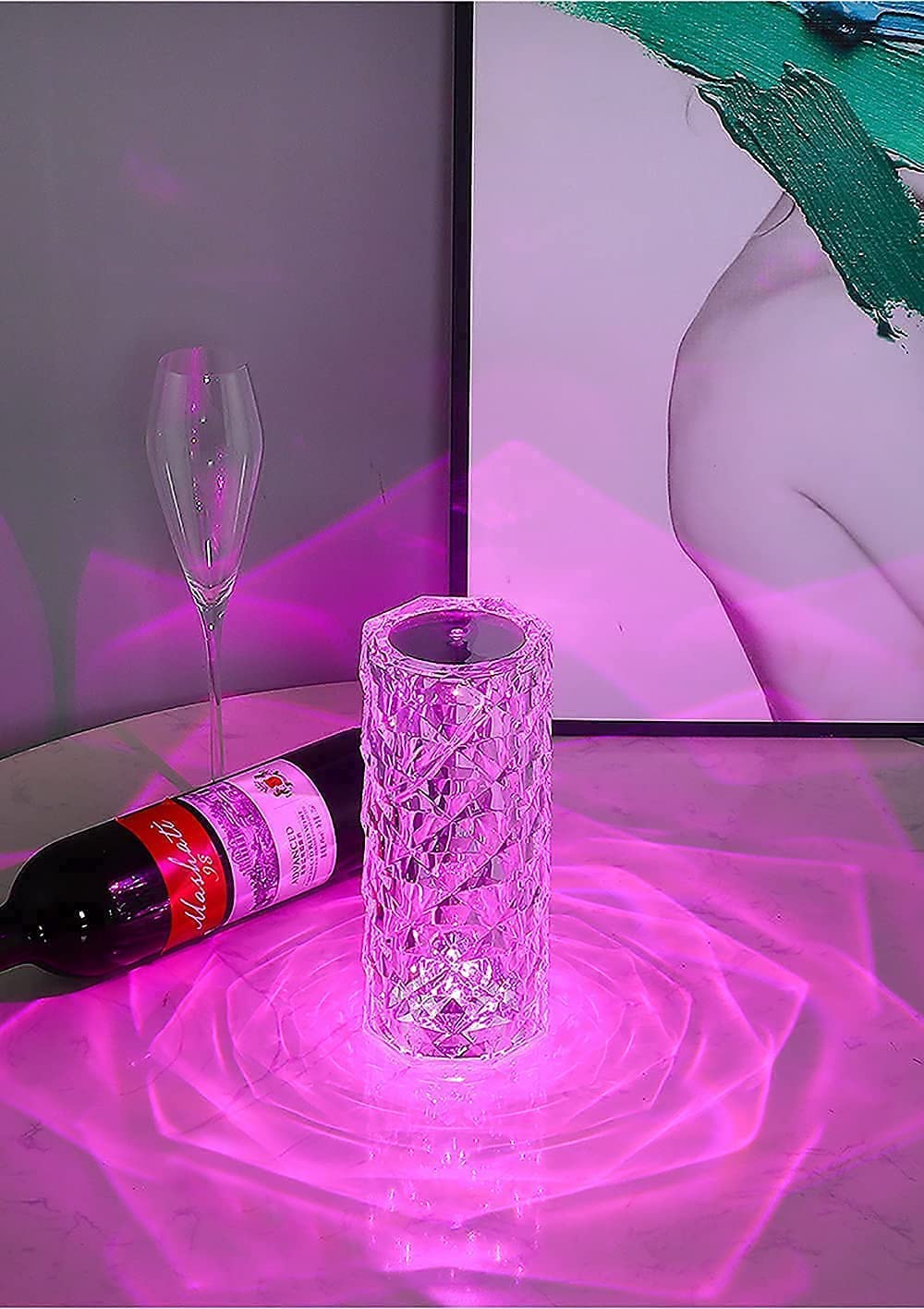Marrone Crystal Lamp Touch Night Light,16 Colors Rechargeable Rose Diamond Table Lamp with Remote Control, USB Table Lamps, Romantic Date Light Decor for Festival,Bedroom, Dinning Room-image-14