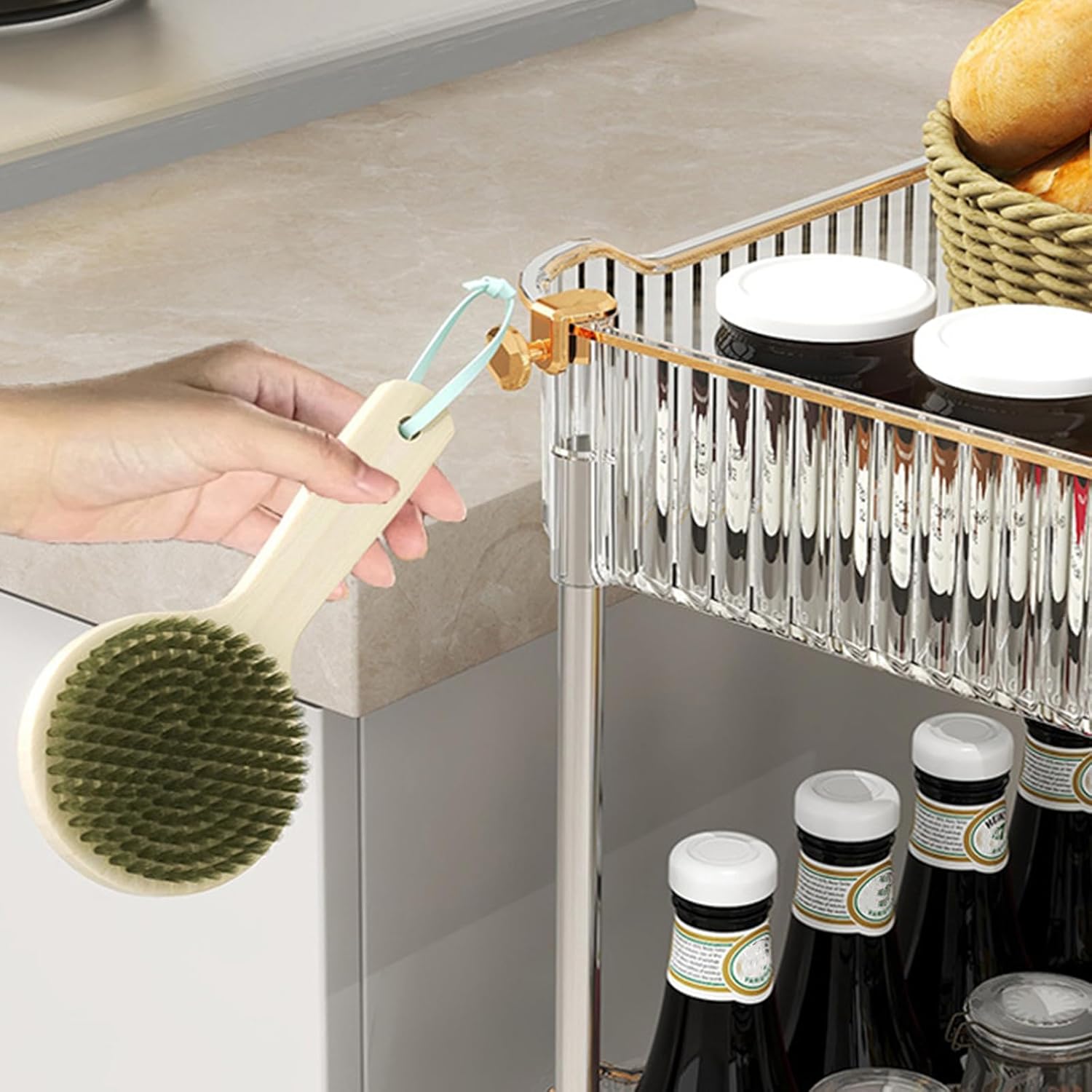 3-Tier Acrylic Rolling Storage Cart, Amber, Kitchen, Living Room, Office, 14''X10''X27''