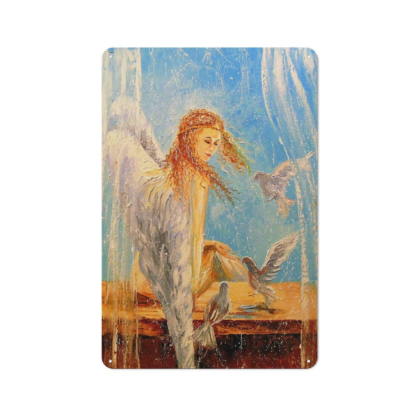 Angel Tin Sign 30x20cm, Rustic Home Bar Decor for Cafe, Pub, Workshop Or Home Bar, for Casual British Interiors