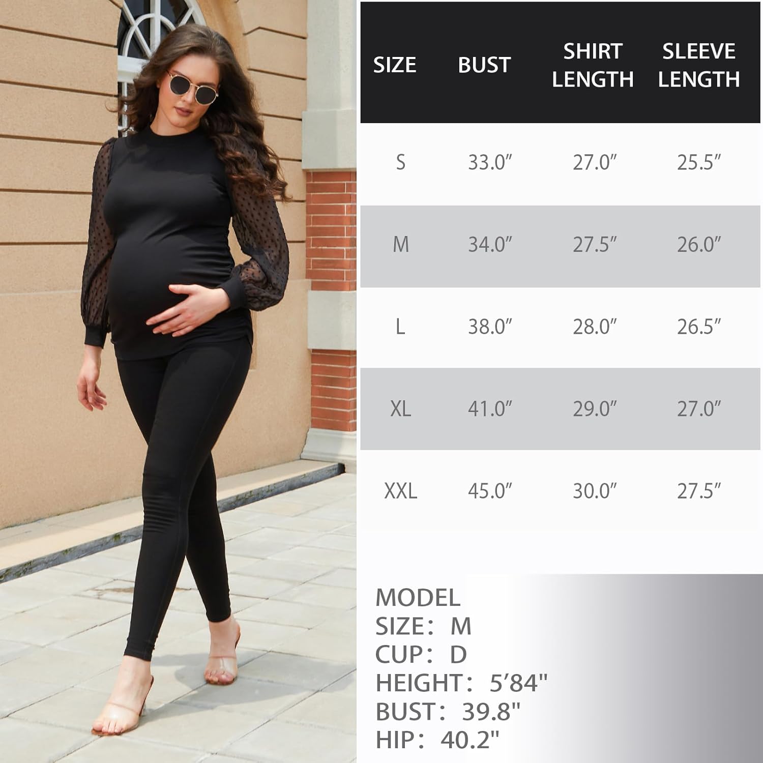 Bhome Mock Neck Maternity Shirt Ribbed Knit Maternity Blouse Mesh Long Sleeve Fitted Pregnant Top - Image 6