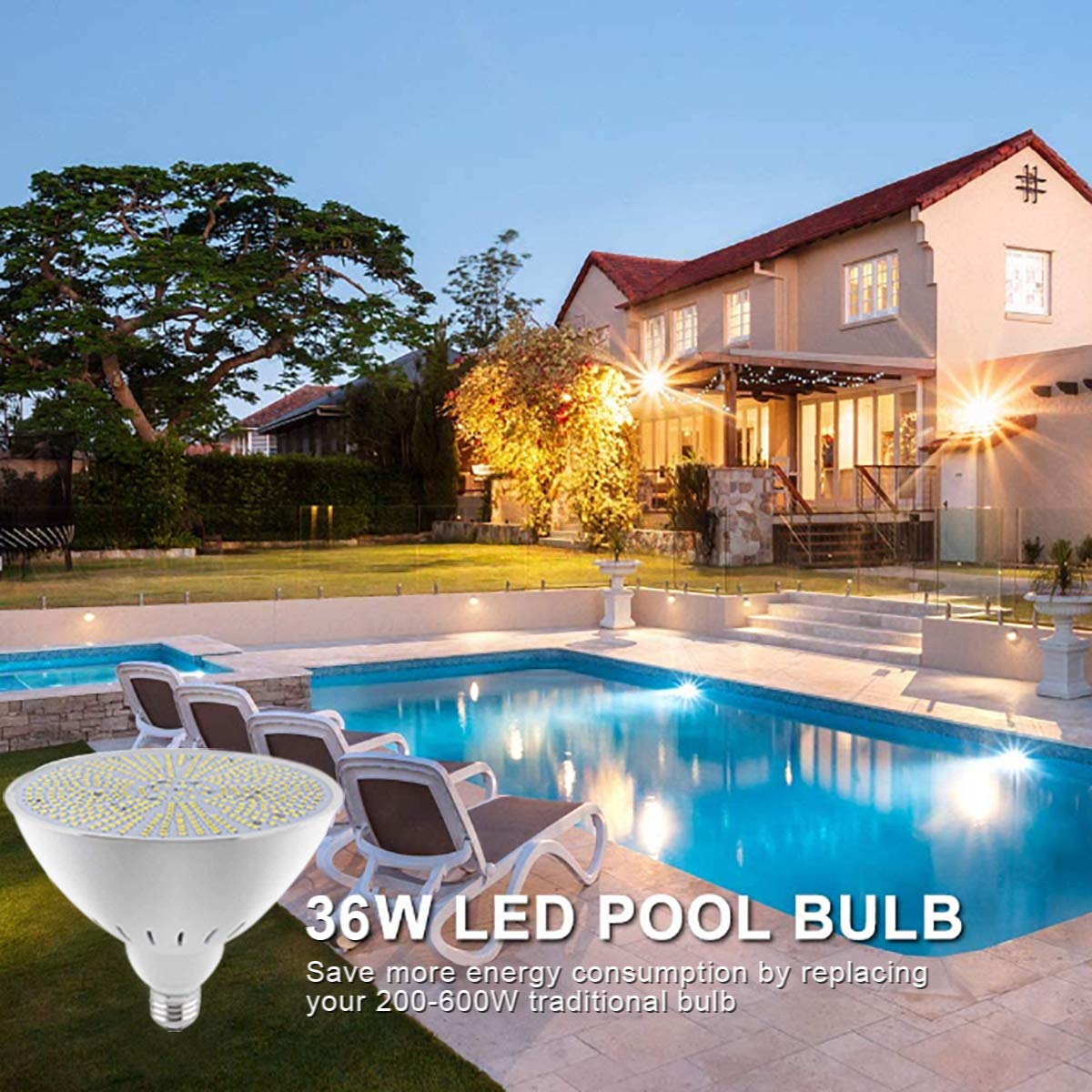 Photo 1 of **ITEM FACTORY SEALED** COOLWEST 12V Led Swimming Pool Light Bulb for Inground Pool 36W 4320LM 6000K Daylight White PAR56 Replacement Bulb for Most Pool Fixtures, Replaces up to 200-600W Tradition Bulb, E26 Base