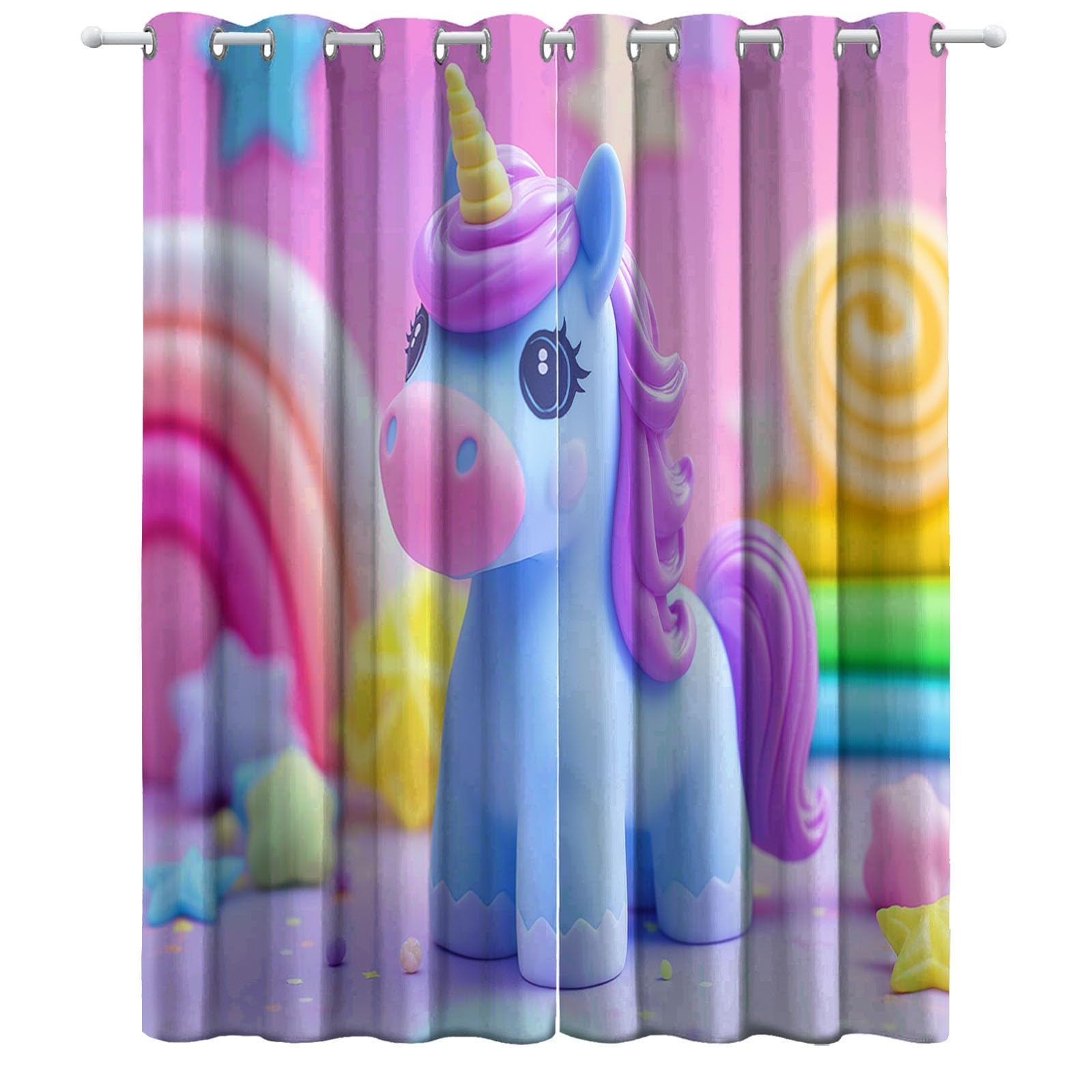 Générique Rideaux Occultants Licorne Arc en Ciel Dessin Animé, Rideaux Imprimé Isolant Thermique Anti Froid - Draperies Polyester Oeillet Couleur pour Chambre Salon Décoration Lot de 2 75L x 166H cm