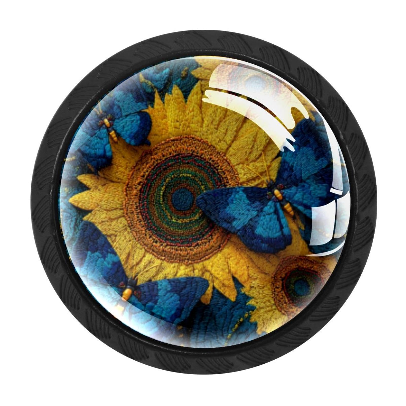 Chenzzzz Multicolored 02 4 Pieces Kitchen Cabinet Drawer Dresser Door Knobs Pulls Handles, Sunflower Blue Butterflies (11)