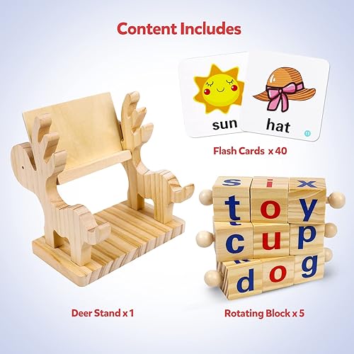 Miniatura 5 de Bloques de lectura de madera barras de vocal juegos de ortografía tarjetas flash giratorias letras a juego rompecabezas para niños juguetes