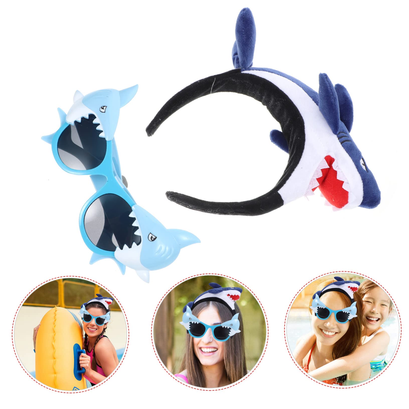 ibasenice 2 Uds Gafas De Diadema De Tiburón Gafas De Tiburón Accesorios De Fotomatón De Tiburón Banda Para La Cabeza Lazos Para El Cabello Diadema De Fiesta De Sol Accesorios De