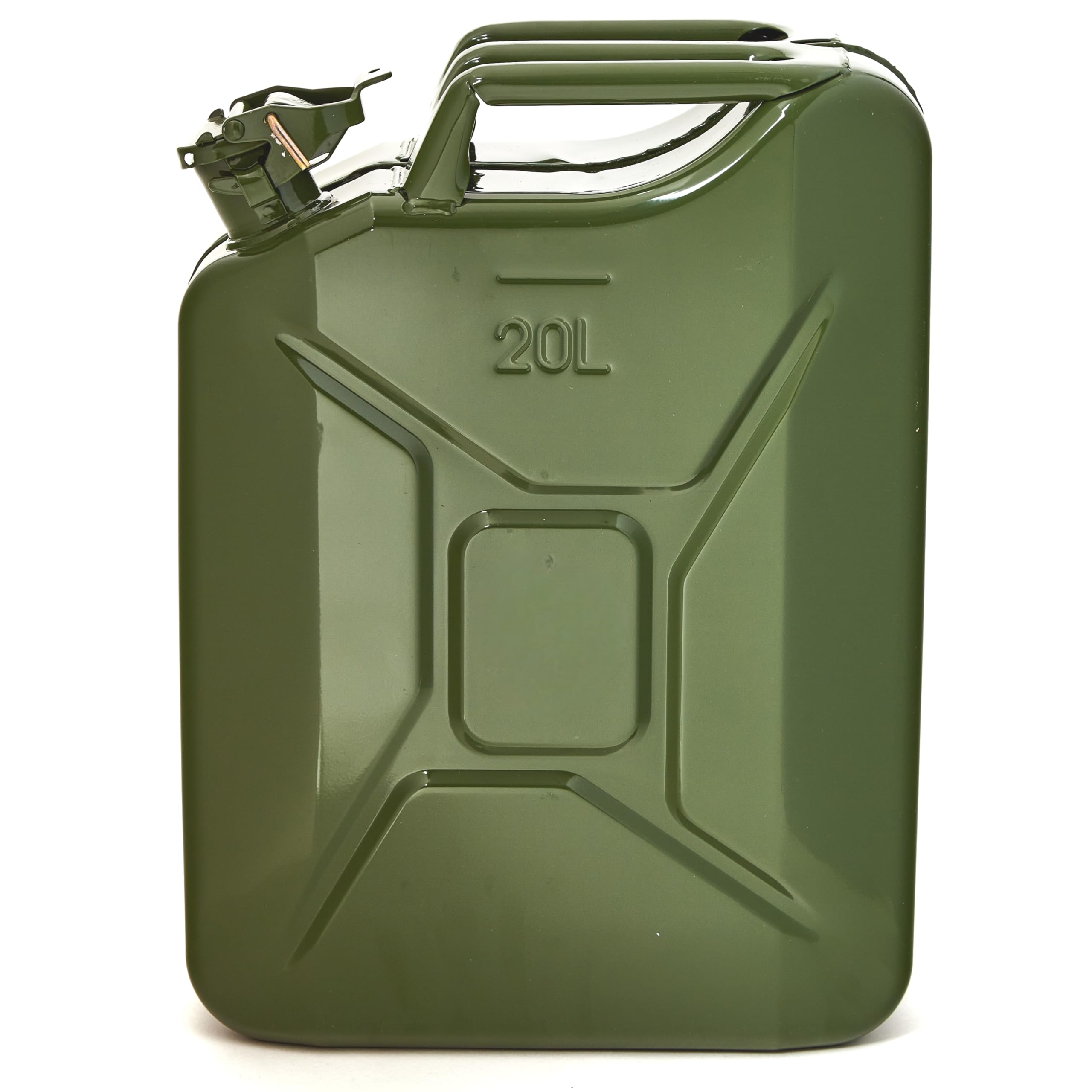 BW Benzinkanister Metall 20 Liter Kraftstoffkanister Olivgrün RAL 6003 TÜV-geprüft UN-Zulassung 0,9mm Stahl DIN 7274 Benzin Diesel E10 2-Takt Made in Europe