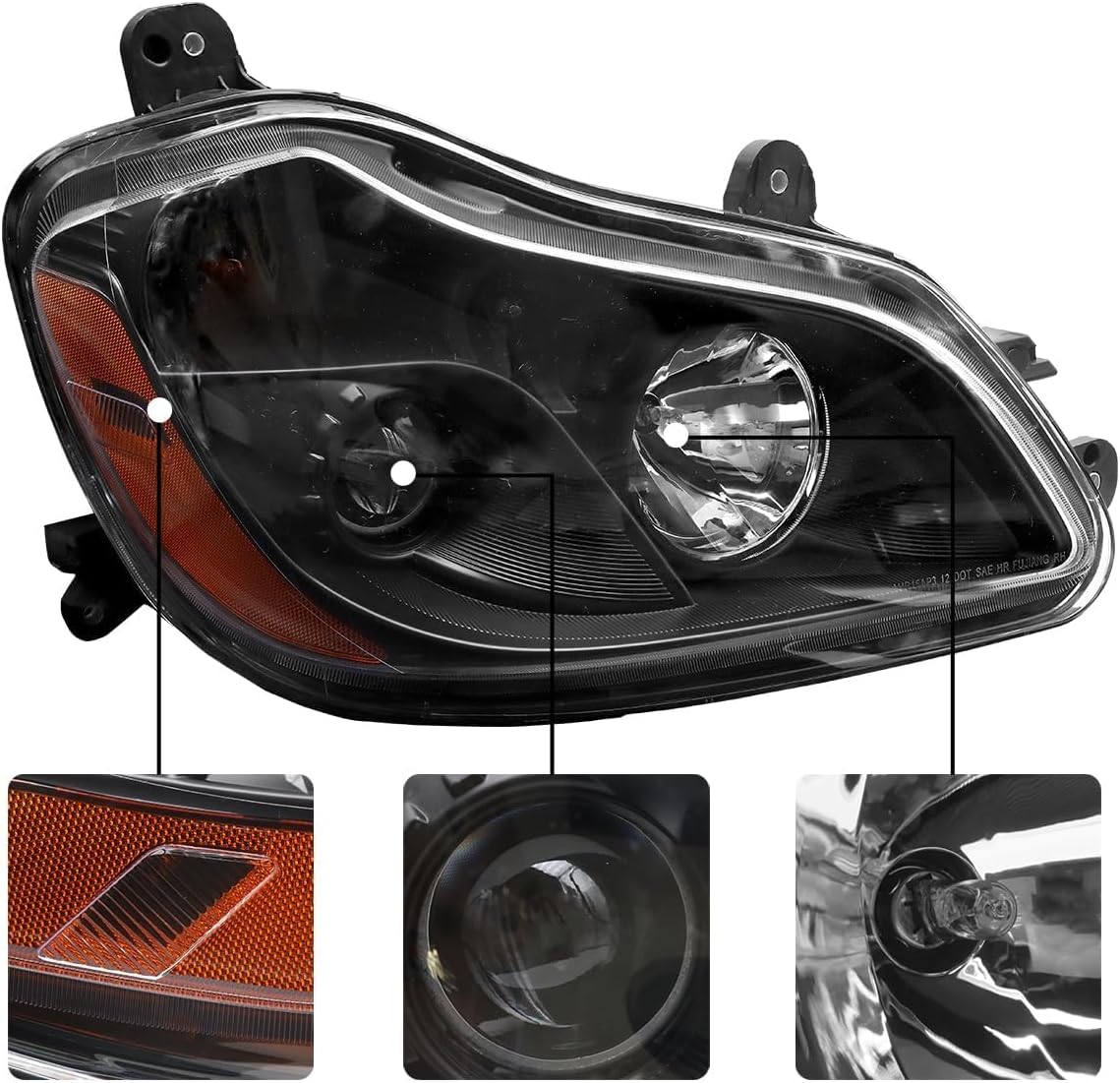 Black Headlight Fit for Kenworth T680 2013-2021, Pair Headlamp Headlights Black House Right Passenger Side (Right/passenger side)