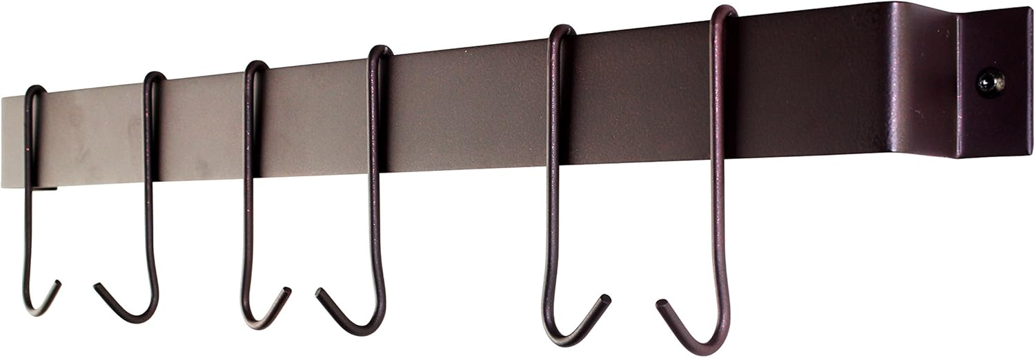 Rack It Up 22" Easy Mount Wall Rack Utensil Bar w 6 Hooks