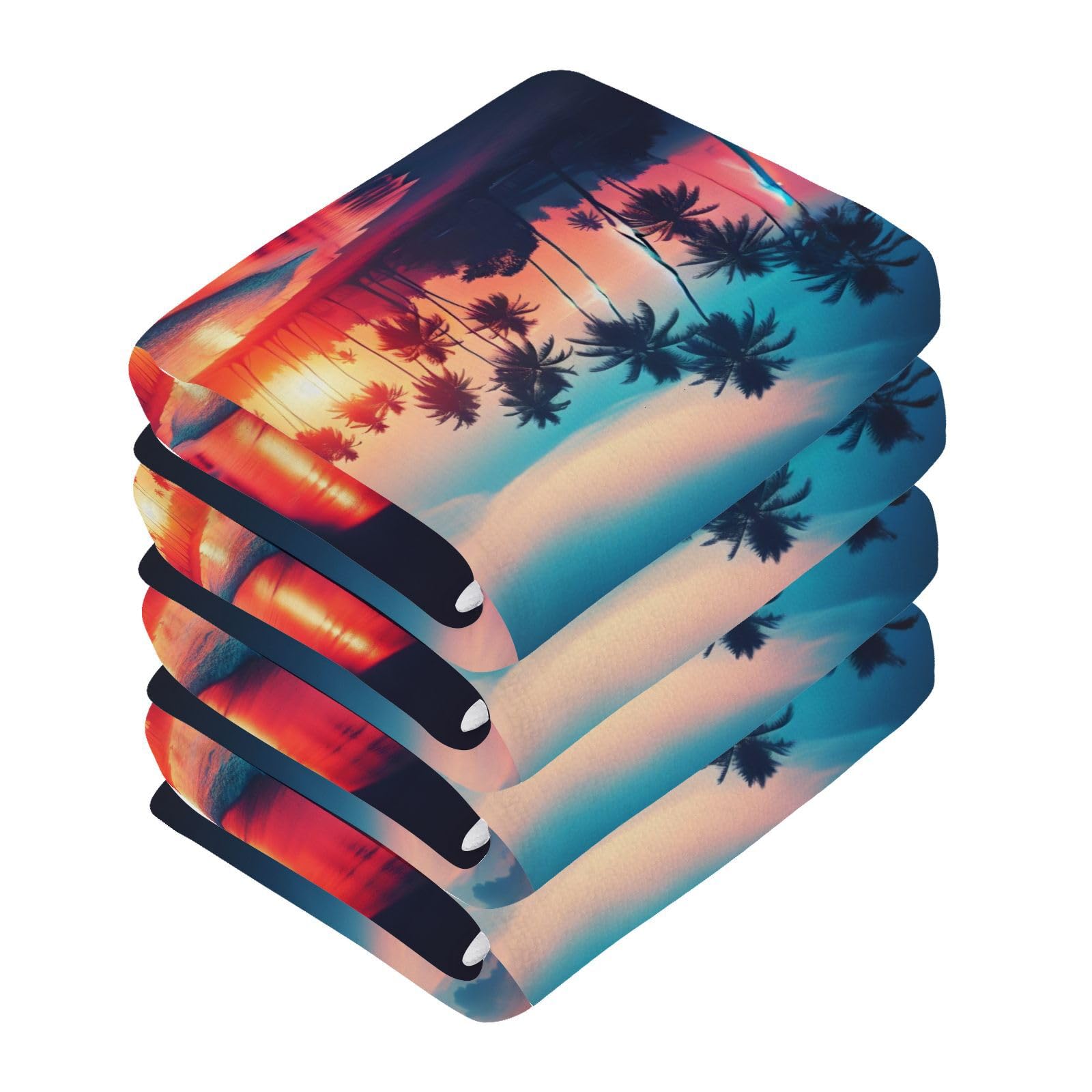 YANENDIE Beach Sunset Palm Trees Washcloths Towels, Highly Absorbent and Soft Cotton Face Cloths, 4 Pack Quick Dry Wash Cloths - 12 X 12 Inches