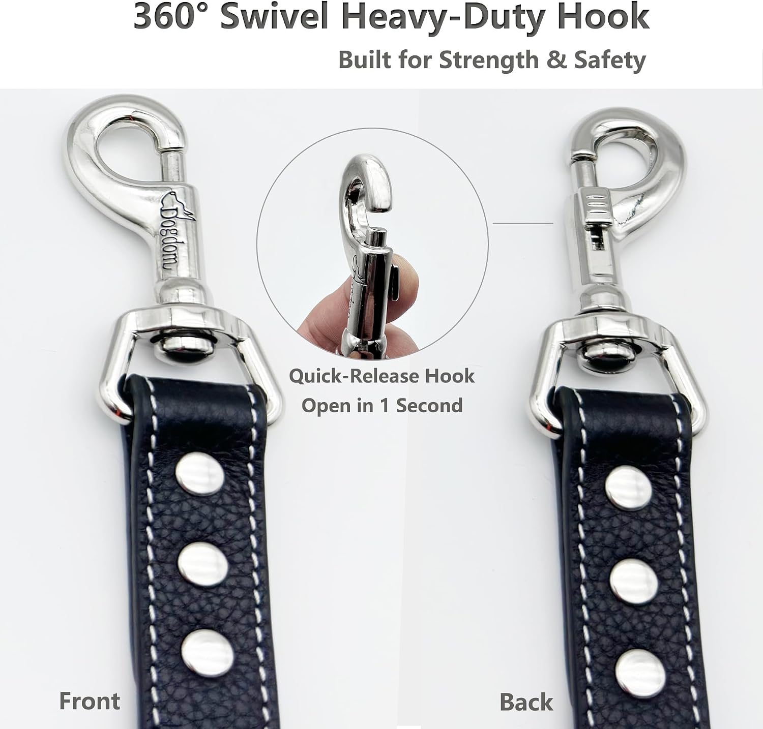 Genuine Leather Dog Leash with Heavy-Duty Swivel Snap Hook, Premium Cowhide Pet Lead with Padded Handle, Black/Brown, Sizes M & L (Black, L)