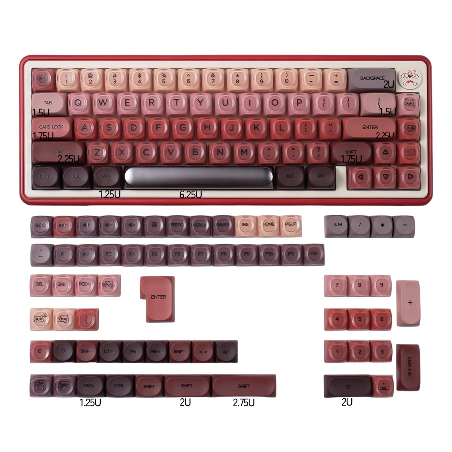 Sumgsn 132 Touches PBT Jelly Keycaps MOA Profile Rouges compatibles Clavier Wooting 61/64/87/104/108 Cherry MX Switches Mécaniques