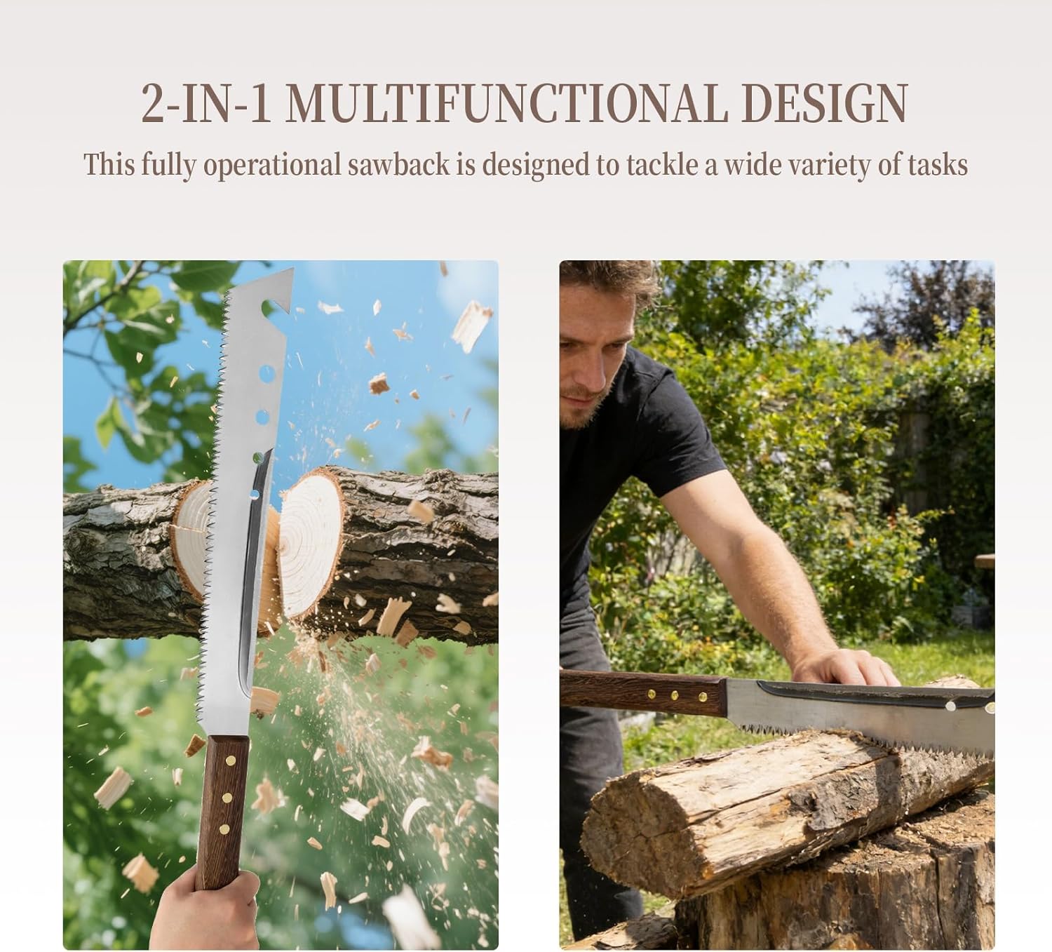 Outdoor Multifunction Camping Long handsaw for Bushcraft, Trees Cutting, Outdoor Hunting, Garden Work, Yard Work, Outdoor survival, Double-bladed handsaw with XL teeth (Silver)