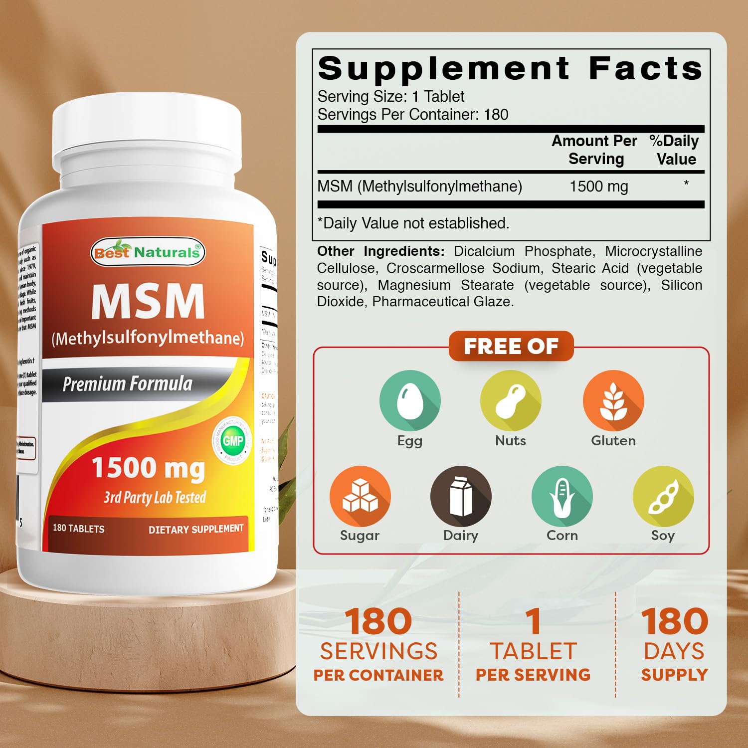 Best Naturals MSM 1500 mg 180 Tablets — Amazon image 2