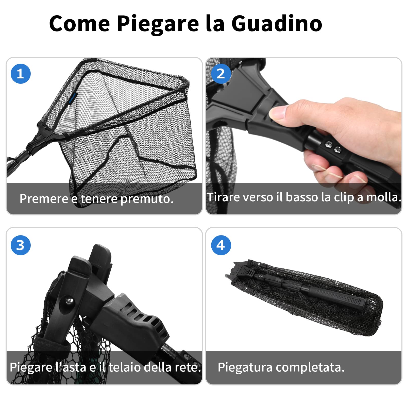 KOMCLUB Retino da Pesca Pieghevole Guadino Gommato Guadino Pesca Telescopico Triangolo Rete Pesca con Manico Antiscivolo in Gomma