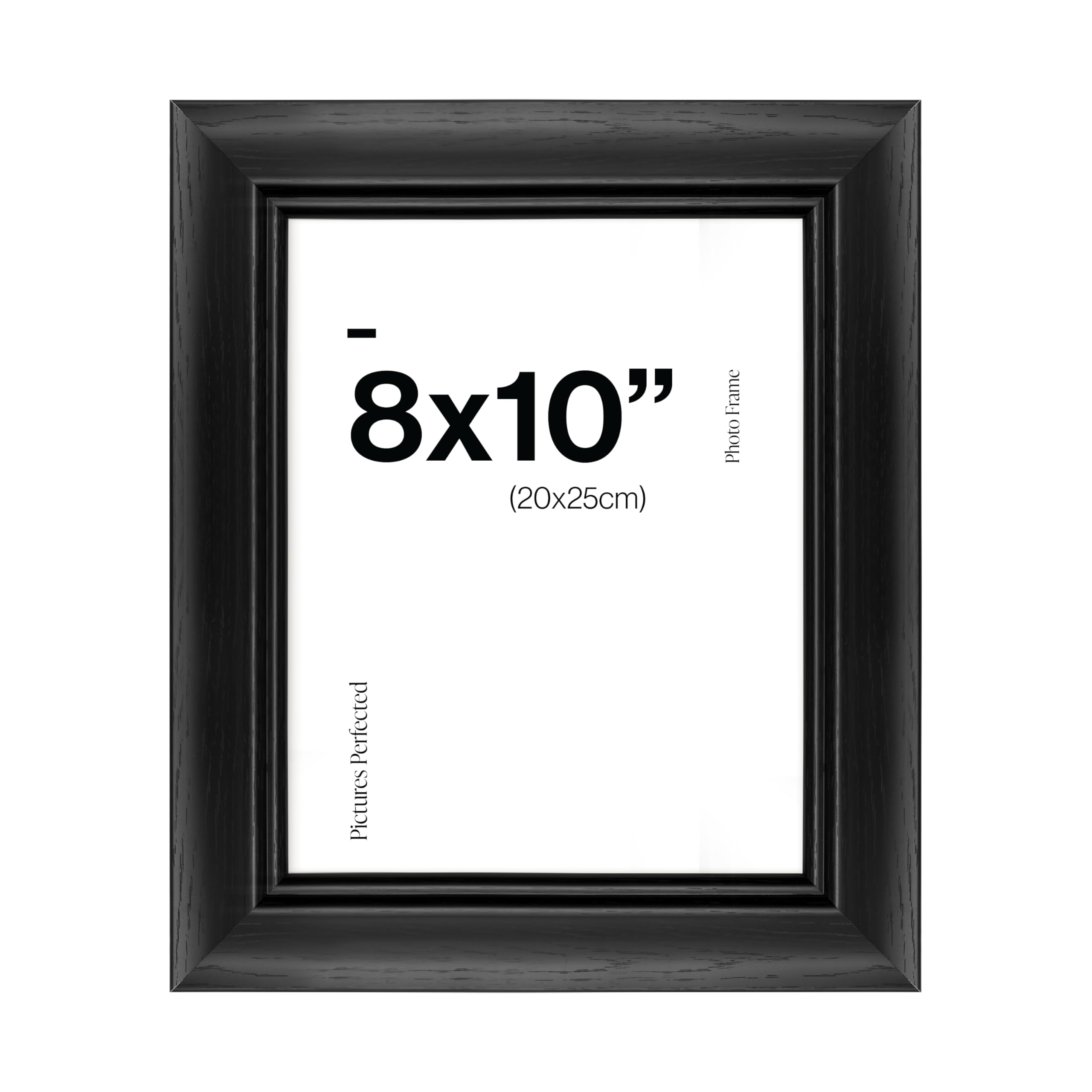Traditional Black 8x10 Photo Frame for 8x10 (20 x 25cm) Photos or Pictures, Plexi Glass, Freestanding or Wall Mounted Landscape or Portrait
