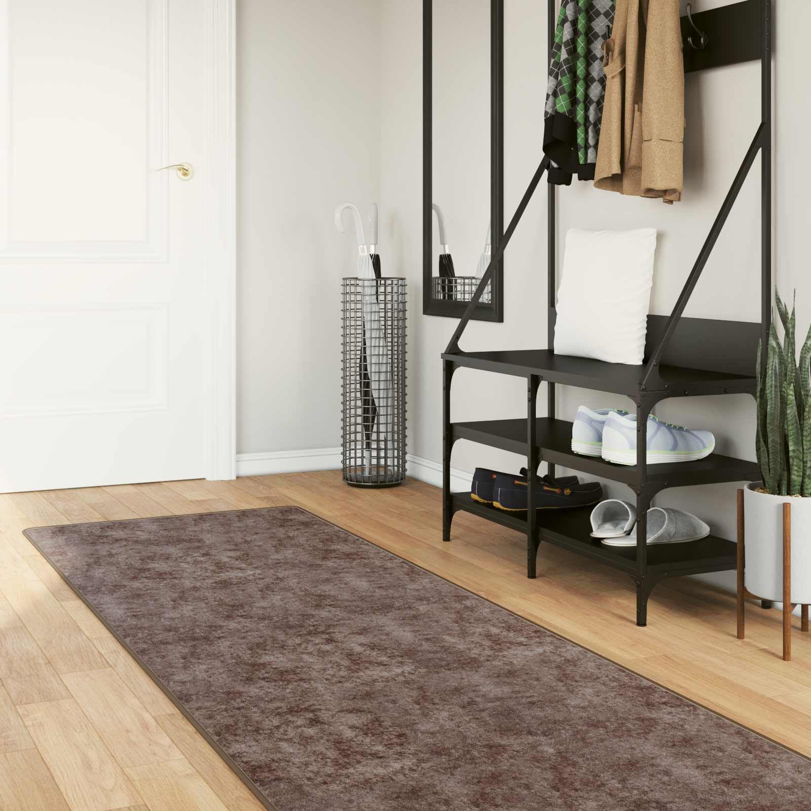 Marsa Tapis de couloir long moderne, lavable en machine, en velours de polyester avec dessous en PVC antidérapant, gris, 450 x 80 cm