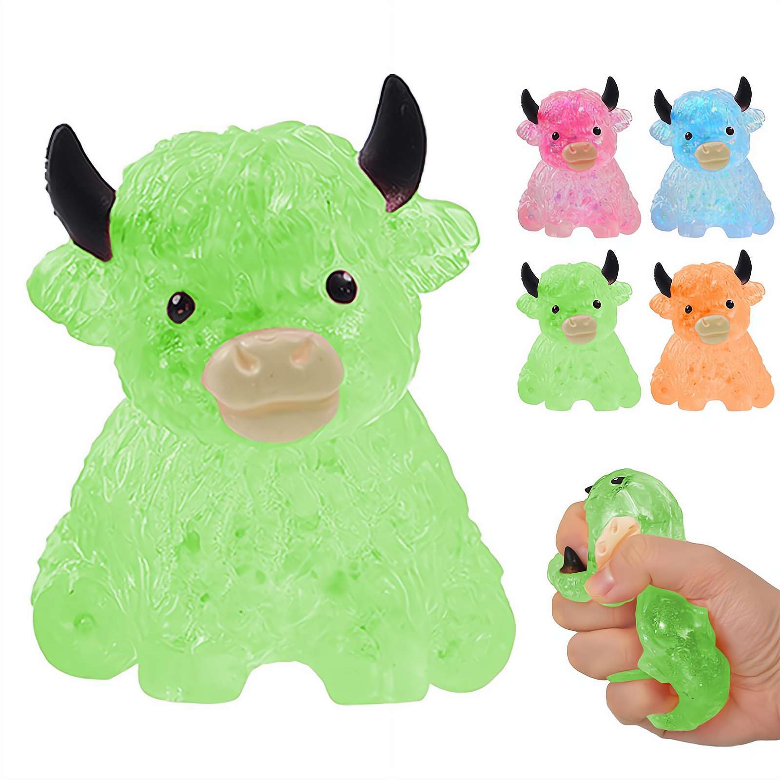 Glitter Highland Cow Squishes Fidget Toy,Cute Cow Squishes Stress Ball,Slow Rising Stress Relief Sensory Toys,Glitter Fidget Cows Toy Sugar Ball for Birthday Party Favors,Desk Accessories
